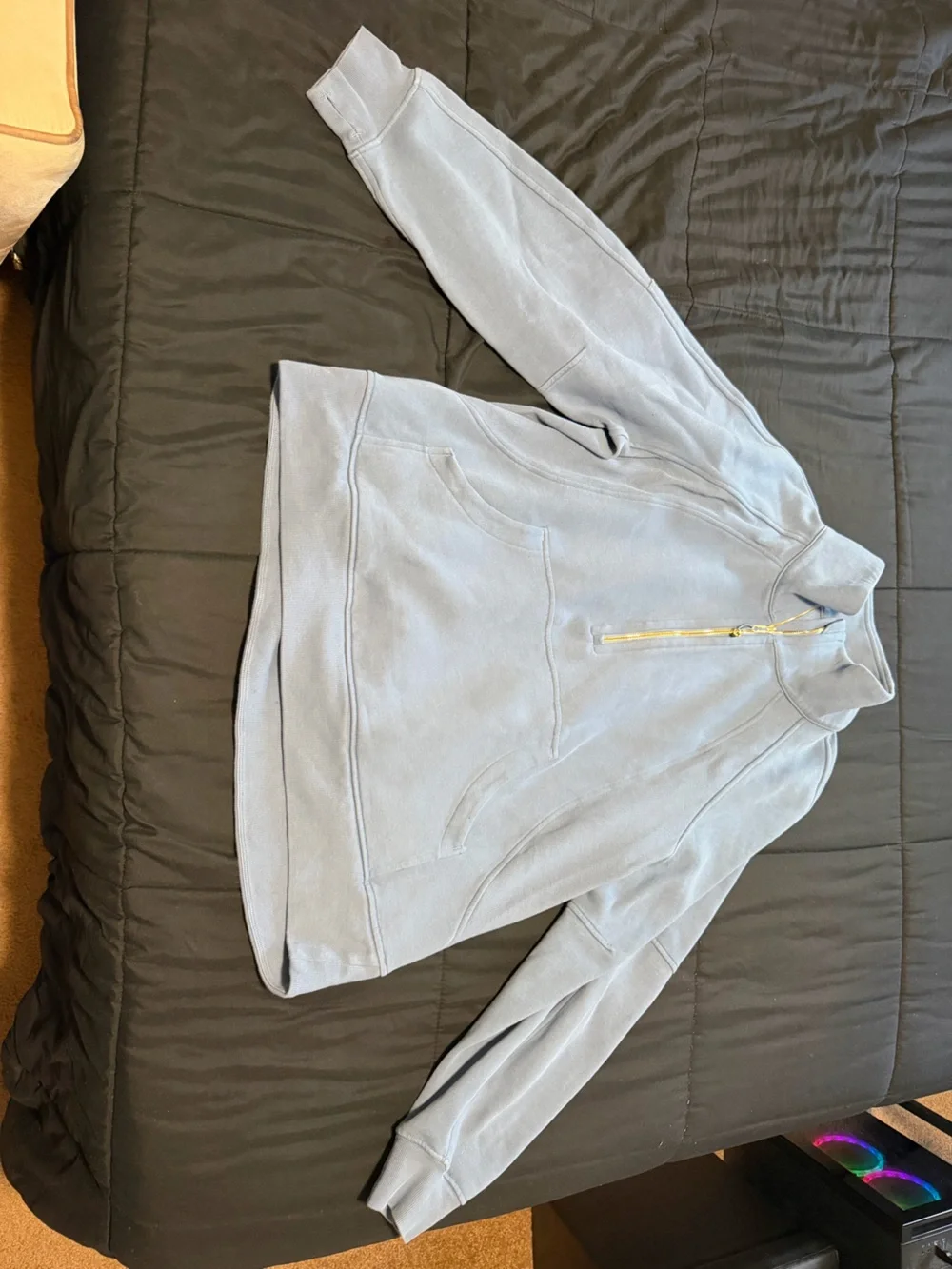 Women’s Lululemon scuba oversized funnel neck half zip long washed denim blue